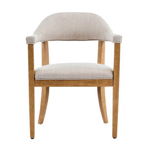 English Elm Wood Frame Upholstered Dining Chairs Set of 2 Curved Back Rubberwood Armrest Seating Beige,Natural N768P389407N