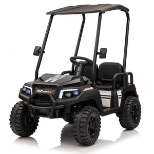 English Elm 24v Kids Electric Ride on Truck Four Seat All Wheel Drive Spring Suspension Sunshade Black W1578P381262