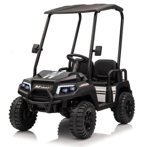English Elm 24v Kids Electric Ride on Truck Four Seat All Wheel Drive Spring Suspension Sunshade Black W1578P381262