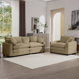 English Elm Modern Two-Piece Sofa Set: Cozy Single Chair & 3-Seater In Tan Corduroy For Stylish Living Spaces W714S00789
