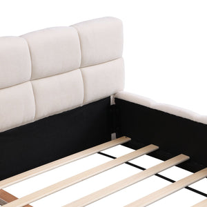 English Elm Christopher Knight Home® - Elegant Chenille Upholstered Bed With Checkerboard Headboard – Queen Size, Soft Beige, Modern Comfort N769P264803Q