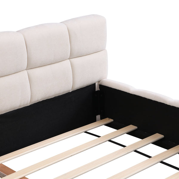 English Elm Christopher Knight Home® - Elegant Chenille Upholstered Bed With Checkerboard Headboard – Queen Size, Soft Beige, Modern Comfort N769P264803Q