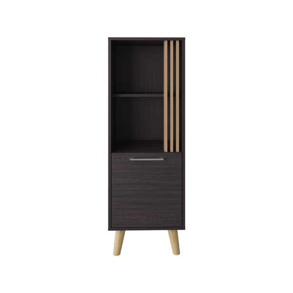 English Elm Bedford Modern Storage Cabinet in Black & Light Oak with Vertical Slats, Shelves & Hidden Door (Compact) B092P269902