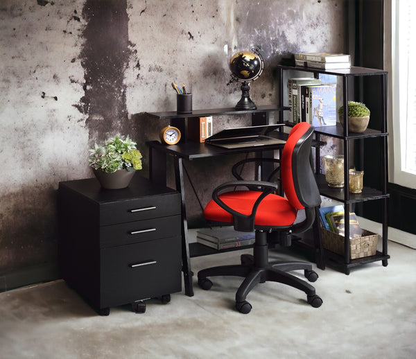 English Elm Nypho Ladder-Base Writing Desk in Black with 2 Drawers, USB & Power Port, Sturdy Metal Crossbar Finish B2726P243690