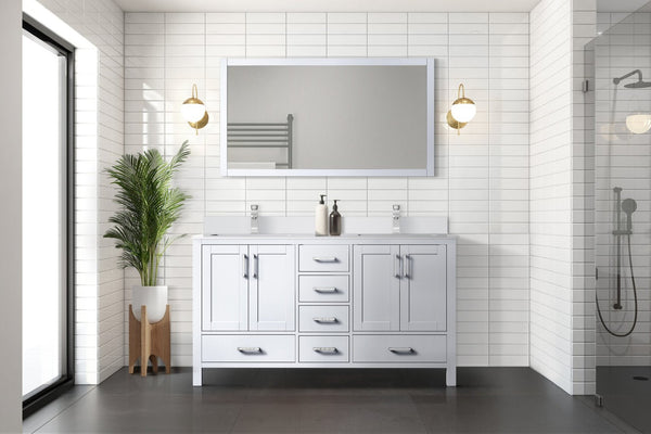 English Elm White Double Bath Vanity Set With 60" Quartz Top, Chrome Faucets, Storage, And 58" Framed Mirror B2731S00991-GIGA