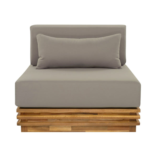 English Elm Oversized Solid Acacia Patio Club Chair with Three Piece Cushion Set for Outdoor Lounging Brown,Natural+Grey N768P392779B