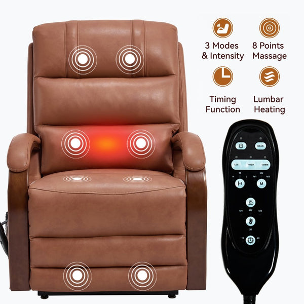 English Elm Power Lift Recliner with Dual Motor Massage Heat and Leatheraire Upholstery 350 Lb W1803S00079