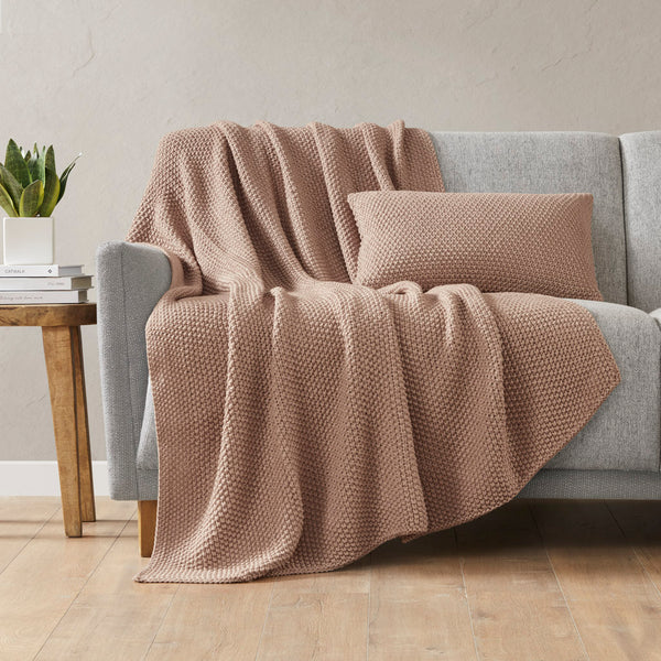 JLA Home INK+IVY - Oblong Knit Pillow Cover with Hidden Zipper — Ultra-Soft Acrylic Texture for Cozy Cottage Style Brown II21-1304