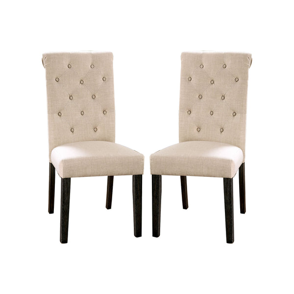 English Elm Set of 2 Button-Tufted Fabric Dining Chairs Antique Black & Ivory — Padded Rustic Elegance, Comfortable Seating B016P222719