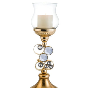 English Elm 18" Polyresin Jewel Encrusted Candleholder Bejeweled Formal Mantle Centerpiece Decor Gold B072116548