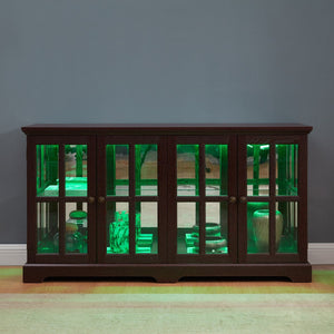English Elm Led Curio Display Cabinet - Antique Cherry 4-Door Showcase With Adjustable Shelves & Colorful Lighting W2275P231691