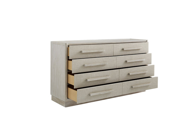 A.R.T. Furniture Cotiere Dresser: Contemporary Linen Finish With 8 Drawers, Cedar-lined Bottoms & Soft-close Glides Beige Material, Parawood Solids,Mixed Split Cathedral And Quarter White Oak Veneers,Fabric 299130-2349