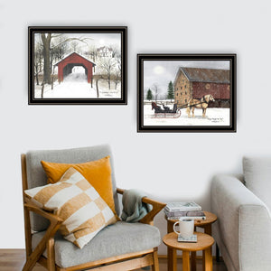 English Elm Trendy Decor 4u Billy Jacobs Winter Sleigh Two Piece Black Framed Farmhouse Wall Art B067P255215