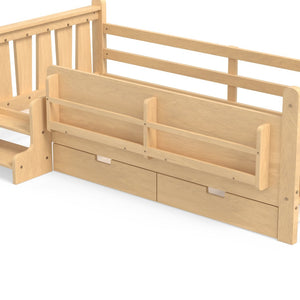 English Elm Twin Pine Floor Bed with Guardrails Built-in Bookcases and Stair Steps for Kids Light Natural W1580P430201