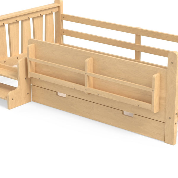 English Elm Twin Pine Floor Bed with Guardrails Built-in Bookcases and Stair Steps for Kids Light Natural W1580P430201