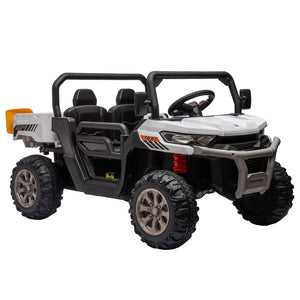 English Elm 24v Kids Ride on Dump Truck Two Seat Electric Utv with Tilting Bed and Remote Control White W1578P188522