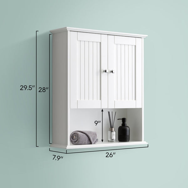 English Elm Upgraded Wall Mounted Bathroom Cabinet Mdf Over Toilet Storage with Soft Close Doors White T3785P356589