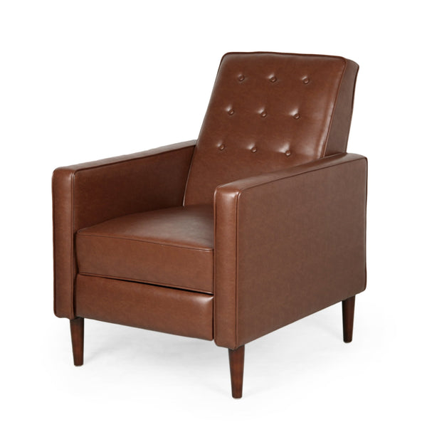 English Elm Christopher Knight Home® - Fabric Recliner Chair Mid-Century Modern Pushback Single Sofa with Tufted Cushion, Birch Legs, Cozy Comfort Light Brown 60741.00PUCOGN