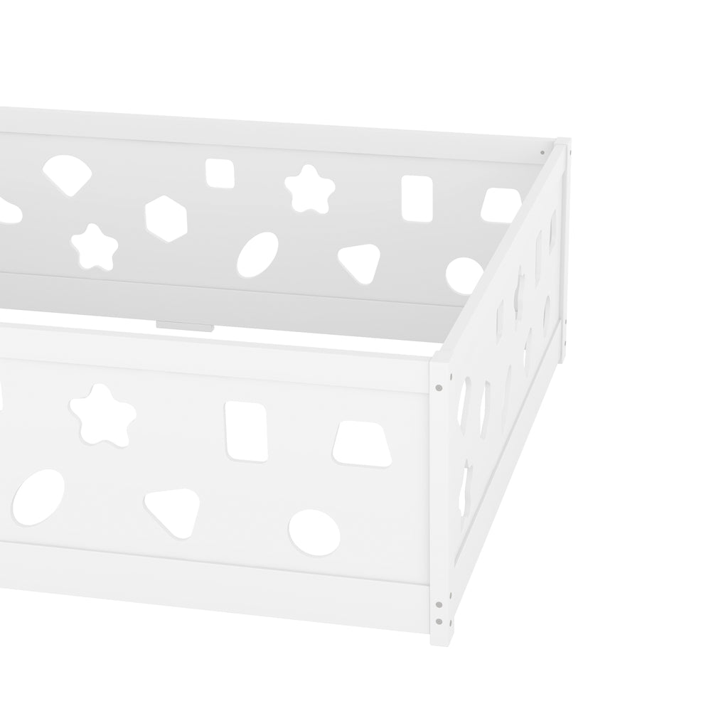 English Elm Full Size Floor Bed With Safety Guardrails & Built-In Door, Solid Wood Frame For Kids' Bedrooms & Playrooms W1820P240541