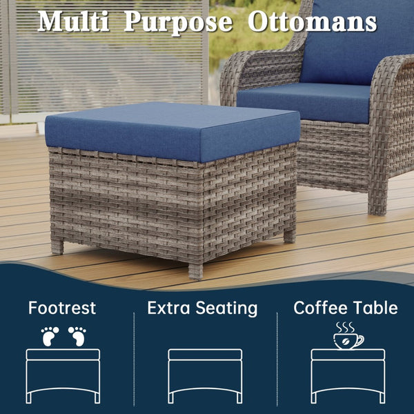 English Elm Jb Five Piece Outdoor Wicker Set with Swivel Chairs Footstools and Resort Style Seating W5382S00011