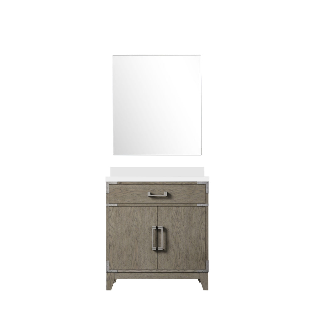 English Elm Grey Oak Single Bath Vanity With Cultured Marble Top & Mirror - Modern Style, Durable Storage Solution B2731S01458