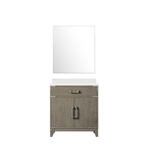 English Elm Grey Oak Single Bath Vanity With Cultured Marble Top & Mirror - Modern Style, Durable Storage Solution B2731S01458