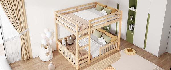 English Elm Full Full over Full Wood Bunk Bed with Ladder & Guardrails, Space-Saving Pine Frame for Kids Rooms Natural N7090002223D