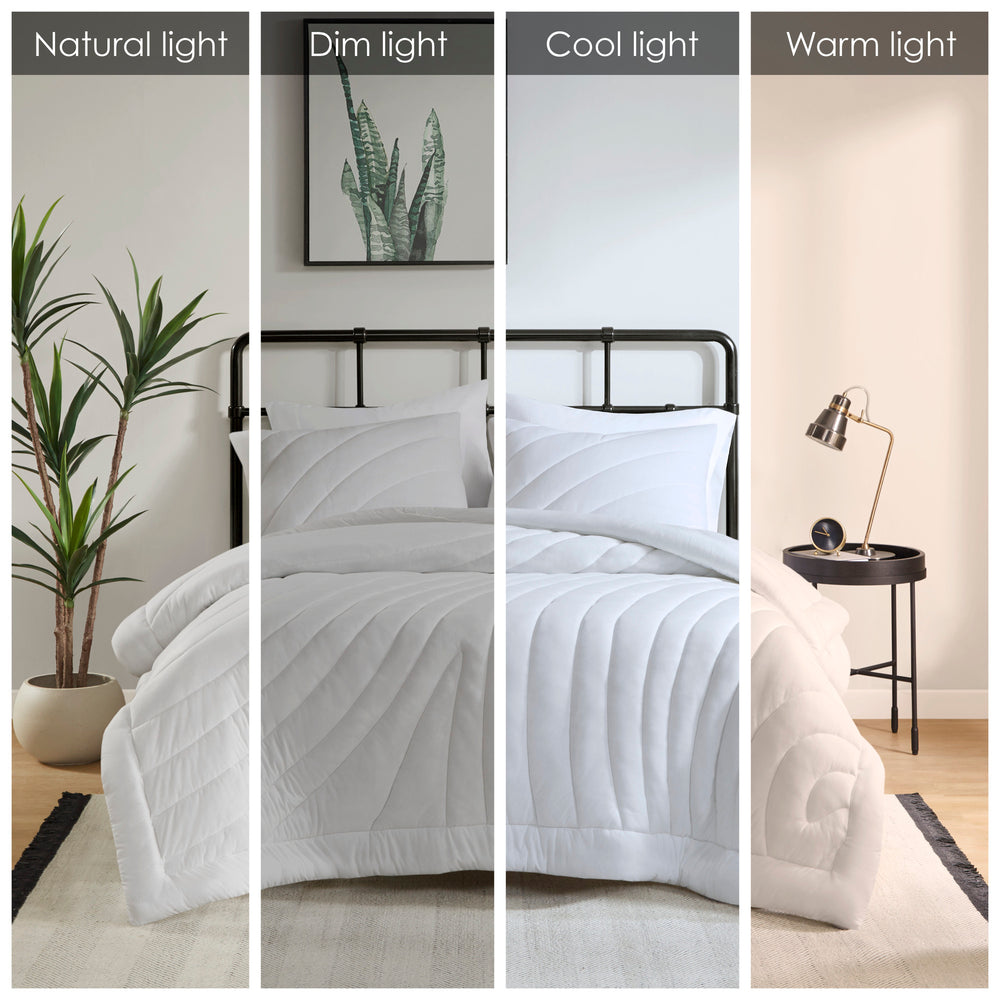 English Elm 3 Pcs King/Cal King Puffy Comforter Set - Soft White Poly Jersey Bedding With Antimicrobial Care B035P319899