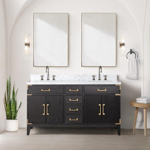 English Elm Black Oak Double Bathroom Vanity Solid Wood Frame with Genuine Carrara Marble Top B2731P260939
