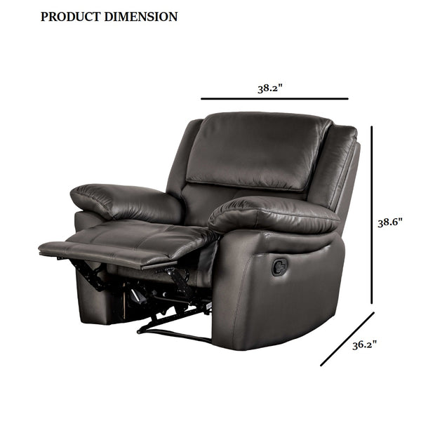 English Elm Black Leather‑Match Transitional Recliner Chair with Pillow Arms, Welt Trim, 38"W x 38.5"H Comfort B2741P407584