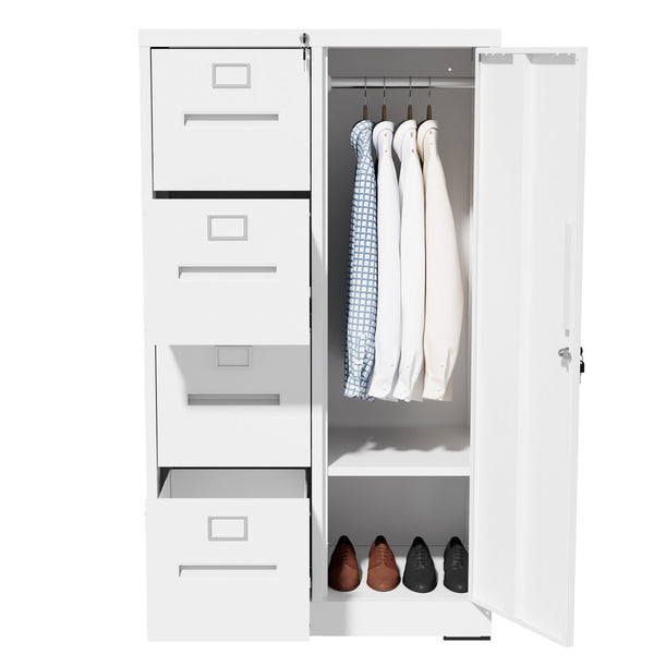English Elm Metal Four Drawer Filing Cabinet with Lock Steel Storage for Home Office Bedroom White W2735P457275