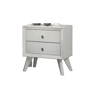 English Elm 1pc White Wood Nightstand Bronze Knobs Wave Textured Drawers Angled Legs Bedroom B2741P470090