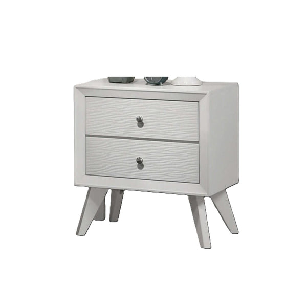 English Elm 1pc White Wood Nightstand Bronze Knobs Wave Textured Drawers Angled Legs Bedroom B2741P470090