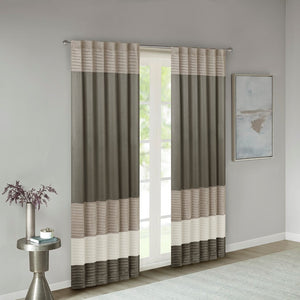English Elm Polyoni Pintuck Curtain Panel - Modern Striped Design In Ivory, Taupe & Mocha, 50X84 Inches B03598064-GIGA