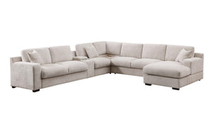 English Elm Chiara Chenille Sectional Sofa with Chaise Cupholders Usb Charging Ports Living Room Beige B2749S00237