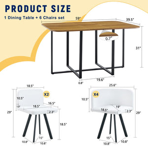 English Elm 7-piece Space Saving Dining Set Melamine Top Pu Seats Iron Frame for Small Kitchens W3875S00013