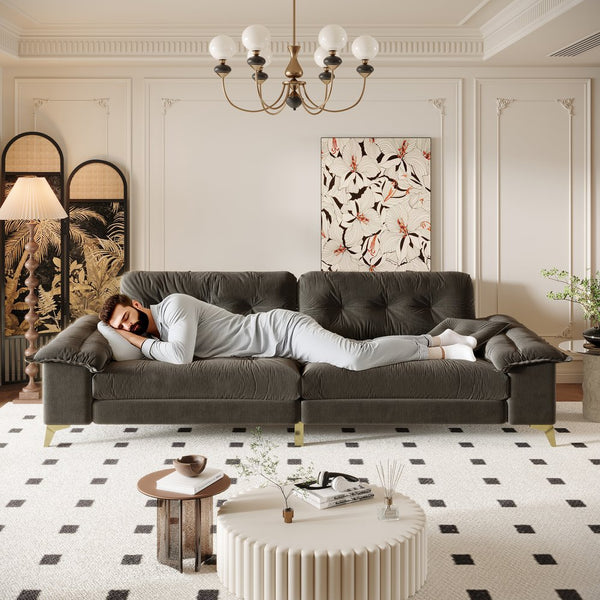 English Elm 104.7 Modern 4-Seat Cloud Sofa with Wide Removable Armrests, Tufted Chenille Comfort & Metal Legs DARK GREY W1885S00183