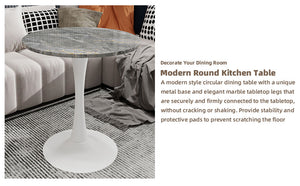 English Elm Marble-Top Round Side Table With Sleek Pedestal Base - Modern Minimalist Accent For Any Space W1935P353217