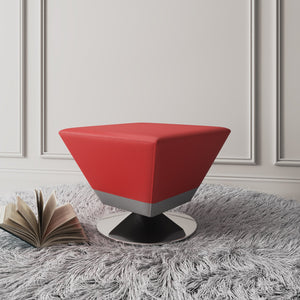 English Elm Diamond Vegan Leather Accent Ottoman with Chrome Swivel Base, Beveled Square Top & Foam Pad Red B365P397859