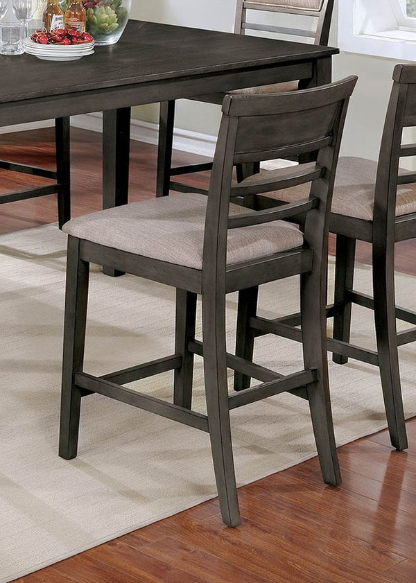 English Elm 7pc Counter Height Dining Set Weathered Gray & Beige Two-Tone 60" Table Padded Slat-Back Chairs B2741P384397