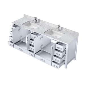 English Elm White Double Bath Vanity 84" W x 22" D with Carrara Marble Top, 14 Drawers, Soft-Close, Faucet Included B2731P259146