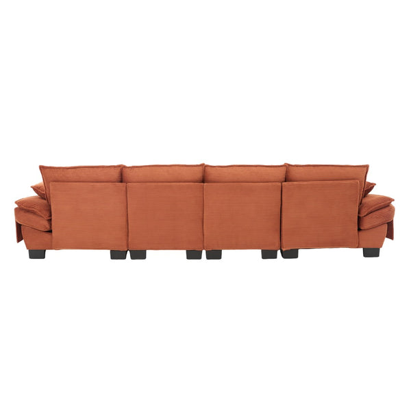 English Elm Sectional Modular Cloud Sofa Deep Corduroy Upholstered Comfort for Living Room Studio Orange W395S00135