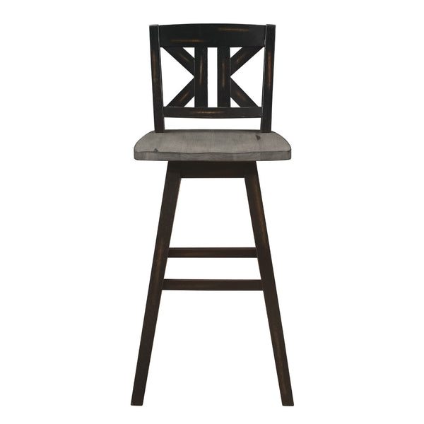 English Elm Pub Height Swivel Chairs Set Of 2 - Distressed Gray & Black Rubberwood X-Back Design, Rustic Charm B011P194914-GIGA