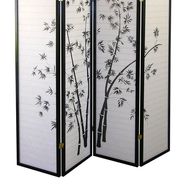 English Elm 70" Tall 4-Panel Room Divider Screen, Elegant Bamboo Design In Black Frame For Privacy & Style B072115975