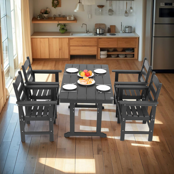 English Elm 5 Piece Hdpe Outdoor Dining Set For 4 - Stylish Black Patio Furniture With Table & Chairs W2681S00005