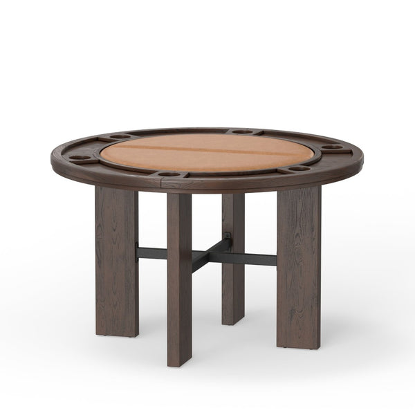 English Elm Gorman Walnut Game Dining Table Set with Faux Leather Nailhead Chairs for 4 B050S00040