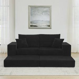 English Elm Modular Cloud Sectional Sofa with Corduroy Upholstery, Deep-Seat Sleeper Loveseat, Removable Ottoman, No-Assembly Comfort and Customizable Configuration Black W1117P357545