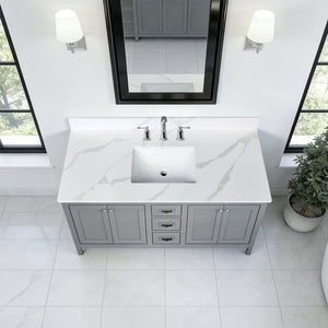 English Elm 49-inch Carrara Quartz Vanity Top Undermount Sink Marble Look Backsplash Bathroom W2699P459409
