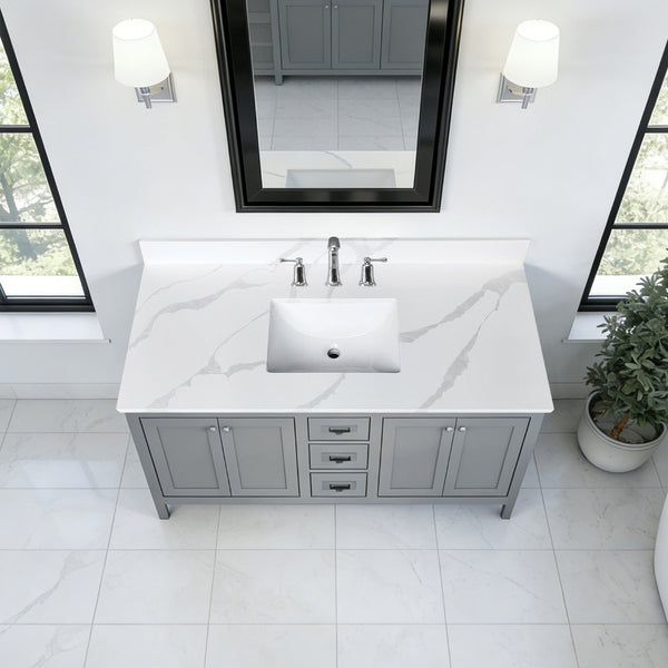 English Elm 49-inch Carrara Quartz Vanity Top Undermount Sink Marble Look Backsplash Bathroom W2699P459409