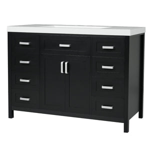 English Elm Christopher Knight Home® - 48" Bathroom Vanity with Sink Combo | 2 Doors 8 Soft-Close Drawers, Resin Top, Pine Legs Black N759S337621B